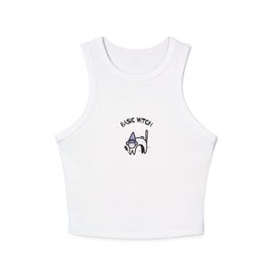 Basic Witch Racer Tank Witchy Micro Rib Halloween Top Cute Spooky Fall Shirt Boho Aesthetic Gift for Her Cat Lover Tank