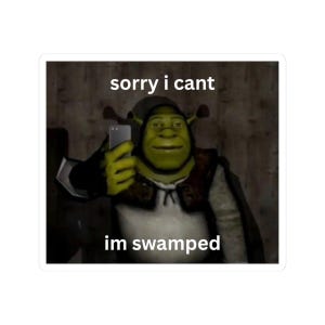Sorry I Cant Im Swamped Sticker Shrek Meme Vinyl Decal Funny Movie Quote Laptop Water Bottle Aura Farm