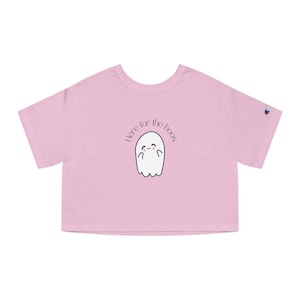 Here for the Boo&#39;s Baby Tee, Cute Boho Halloween Shirt for Women, Spooky Party Top, Funny Fall Tee, Y2K Fitted Aesthetic Tee, Witchy