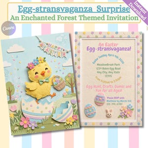 Bouncy Font Easter Invitation, Colorful Polk-a-dot Border Invite, 5x7 Digital "Egg-stransvaganza" Celebration, Fun Kids Easter Egg Hunt