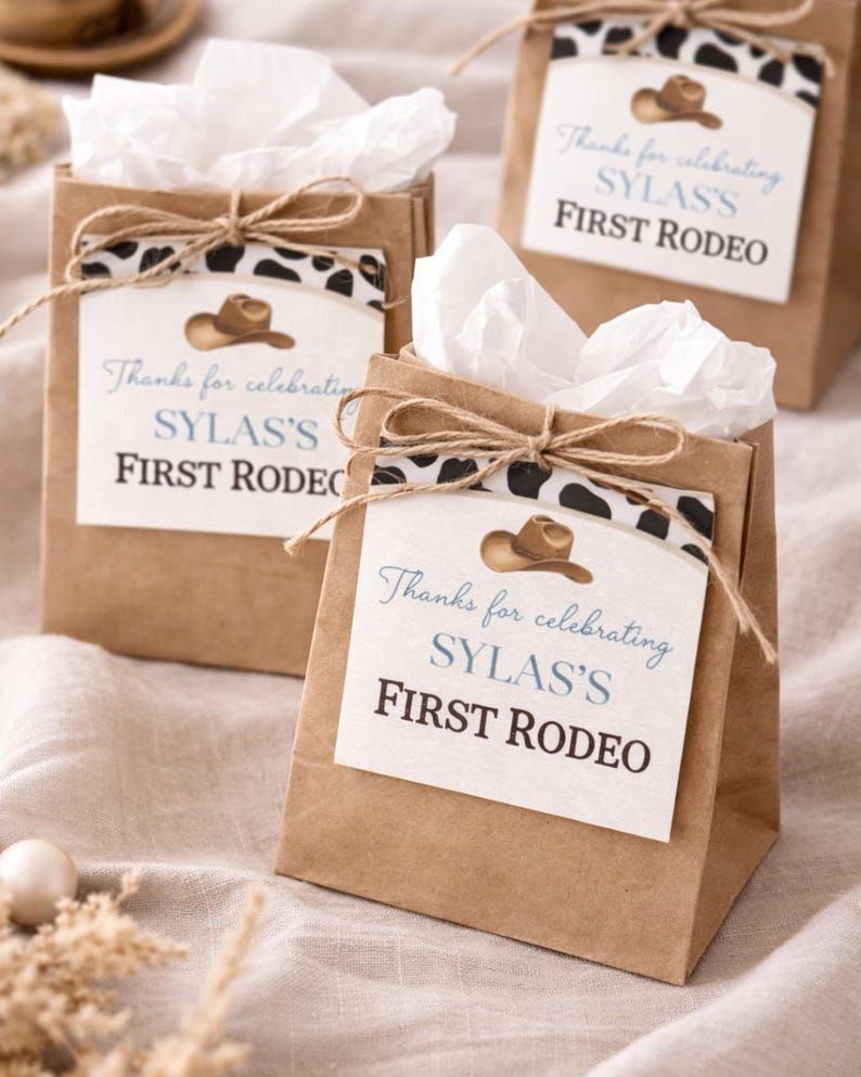 First Rodeo Favor Tags Editable Template | Cowboy 1st Birthday Thank ...
