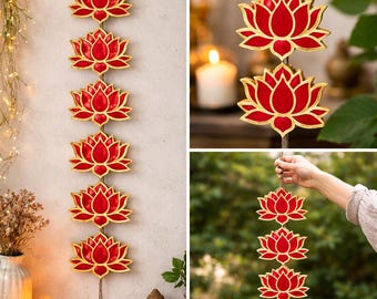 Wooden Lotus Garland for Pooja Room | Mandir Wall Decor | Diwali & Housewarming Decoration