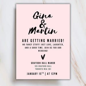 Modern Simple Minimal Wedding Invitation, Pink Wedding Invite, Printable template, Editable Canva Template, Details Card, Digital Download