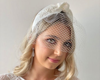 Wedding Birdcage Veil, Bridal Headband with Veil Ivory Headband Veil, Ivory Birdcage Veil, Wedding Headband Veil, Headband with Veil, Ivory