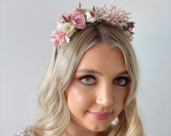 Wedding Pastel Pink Flower Crown Hair Wreath Floral Headband Dried Flower Crown Look Bridesmaid Floral Crown Boho Flower Crown Flwr Pink