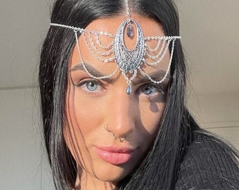 Headpiece Hair Jewelry Festival Headpiece Hair Accessory Blue Head Chain Head Jewelry Chain Head Piece Headband Festival Boho - Skyane