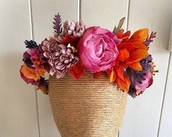 Orange, Purple, Pink, Flower Crown Orange Flower Crown Pink Flower Crown Floral Fascinator Flower Headband Floral Crown Vibrant Flowers