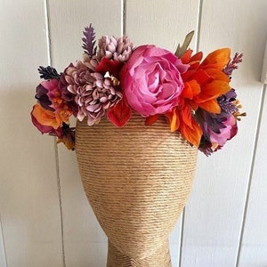 Orange, Purple, Pink, Flower Crown Orange Flower Crown Pink Flower Crown Floral Fascinator Flower Headband Floral Crown Vibrant Flowers