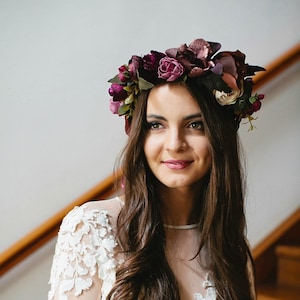 Cranberry Burgandy Flower Crown Headband Red Flower Headpiece Floral Crown Wedding Flower Crown Wedding Hair Wreath Flowe