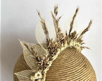 Dried Flower Crown Boho Wedding Flower Crown Headband Pampas Grass Hair Accessory Flower Headpiece Boho Crown Rustic Wedding Country Wedding