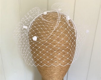 White Headband Veil, White Birdcage Veil, Wedding Birdcage Veil, Wedding Headband Veil, Headband with Veil, White Bridal Headband with Veil