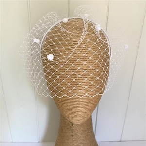 White Headband Veil, White Birdcage Veil, Wedding Birdcage Veil, Wedding Headband Veil, Headband with Veil, White Bridal Headband with Veil