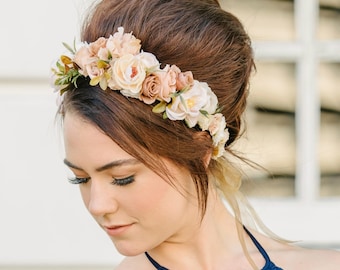 Nude Ivory Flower Crown Headband Nude Flower Headpiece Floral Crown Wedding Flower Crown Wedding Hair Wreath Flower Headband Brown Flower