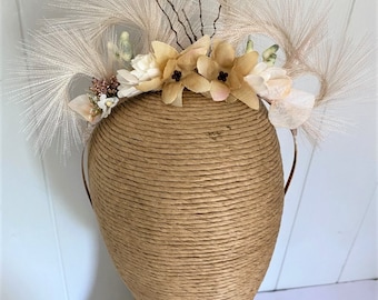 Dried Flower Crown Boho Wedding Flower Crown Headband Pampas Grass Hair Accessory Flower Headpiece Boho Crown Rustic Wedding Country Wedding