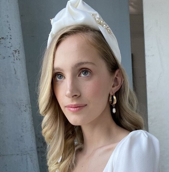 Ivory Bridal Headband, Ivory Satin Wedding Headband, Ivory  display picture 1