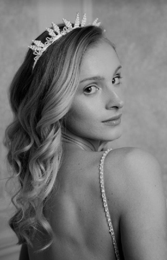 White Wedding Headband White Bridal Headband White Beaded  display picture 3