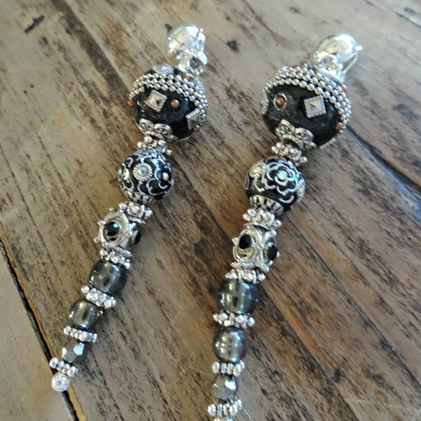 Black Boho Earrings Kashmiri Bead Embellogio Pandora Bead Earrings Dangle Earrings Black Cloisonne Jewelry Accessories Statement Earrings