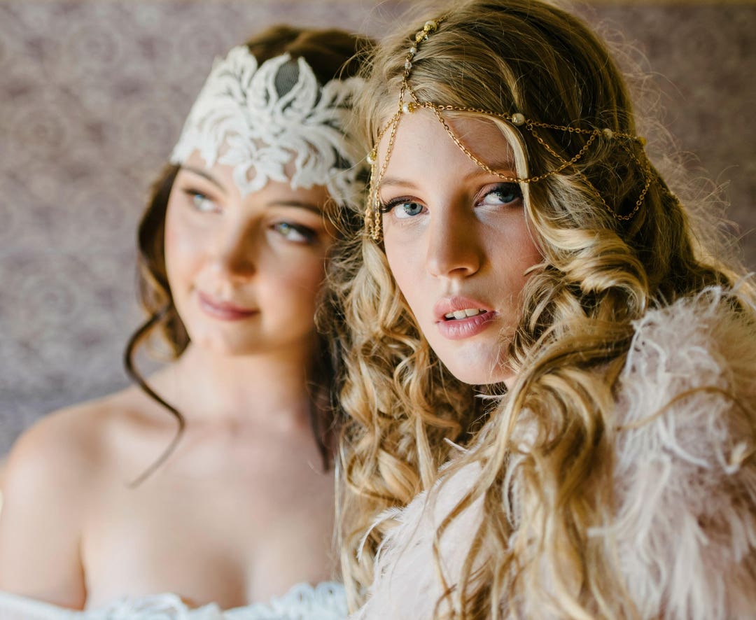 Rose Gold Pearl Headpiece Bridal Headpiece Hair Jewelry Chain Etsy