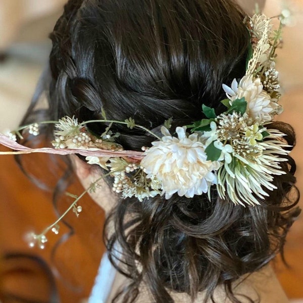 Everlasting Flower Crown Dried Flower Crown Boho Wedding Hair Comb Half Crown Bridal Hair Comb Wedding Hair Comb Rustic Wedding Hair Comb