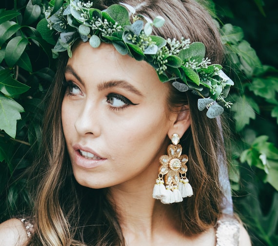 Green Flower Crown White Flower Headband Flower Headpiece  display picture 3