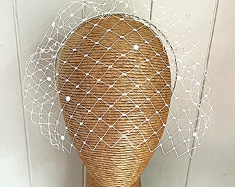 Off White Headband Veil Off White Birdcage Veil Wedding Birdcage Veil with Pearls Wedding Headband Veil White Bridal Headband Pearl Veil