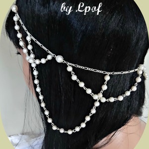 Weddings Bridal Accessories Hair Accessory Boho Wedding Head Jewelry Chain Headpiece Pearl Head Piece Beach Wedding - Pearl Luster Silver