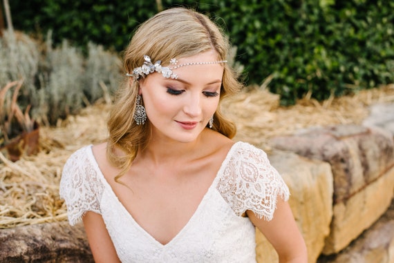 Pearl Silver Bridal Hair Vine Weddings Bridal Headpiece  display picture 3
