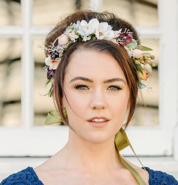 Woodland Rustic Flower Crown Headband Dried Flower Look Flower