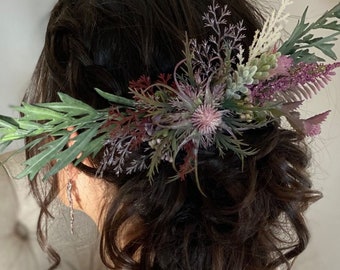 Thistle Everlasting Flower Crown Dried Flower Look Country Wedding Hair Comb Half Crown Bridal Hair Comb Wedding Hair Comb Rustic Wedding