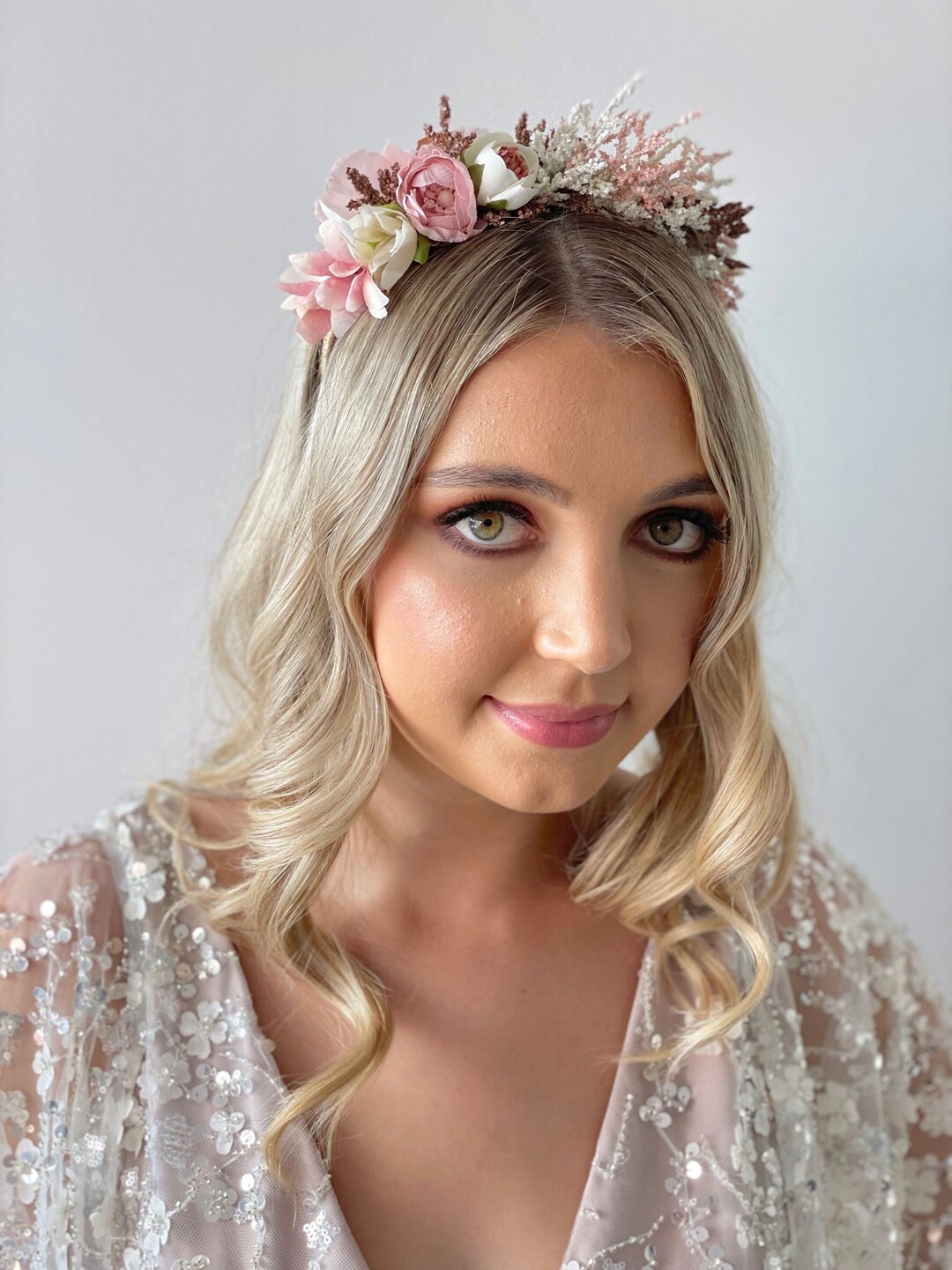 Wedding Pastel Pink Flower Crown Hair Wreath Floral Headband Dried