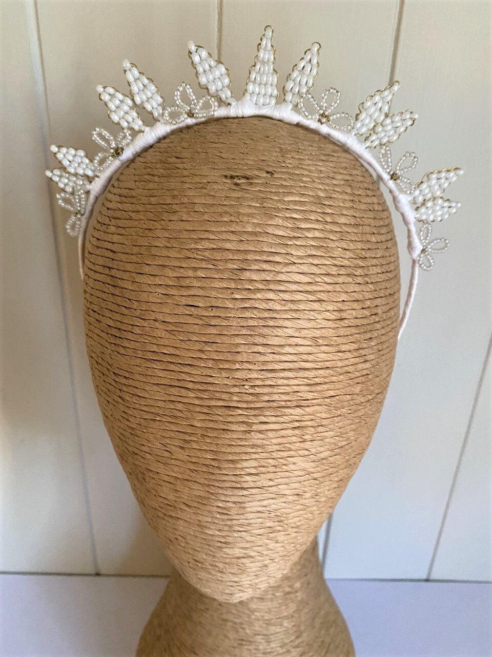 White Wedding Headband White Bridal Headband White Beaded  display picture 2