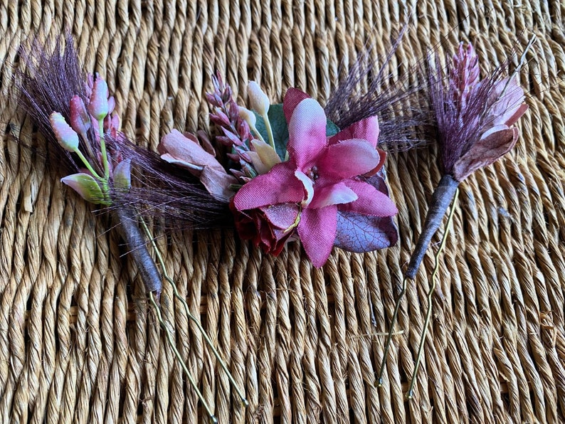 Maroon Flower Clip Hair Pins Burgundy Flower Crown Hair Clip Etsy