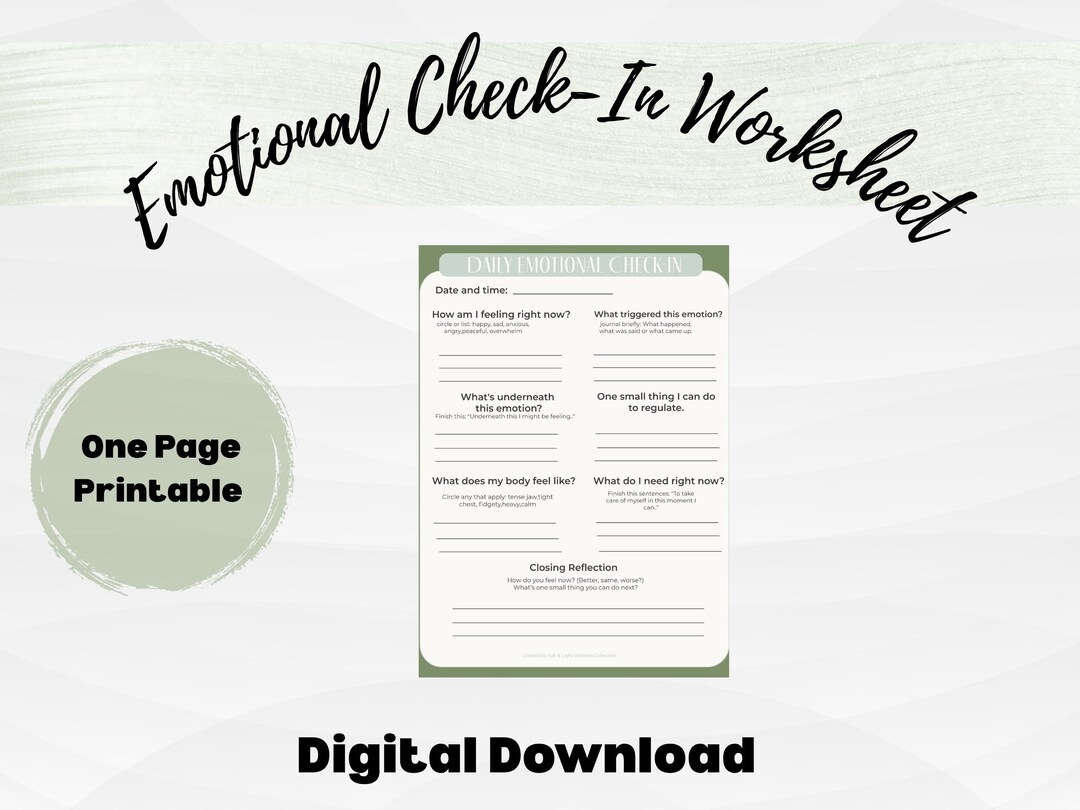 Daily Emotional Check-in Worksheet – Mental Health Printable for Self ...