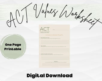 ACT Values Worksheet – Printable Therapy Tool (Digital Download)