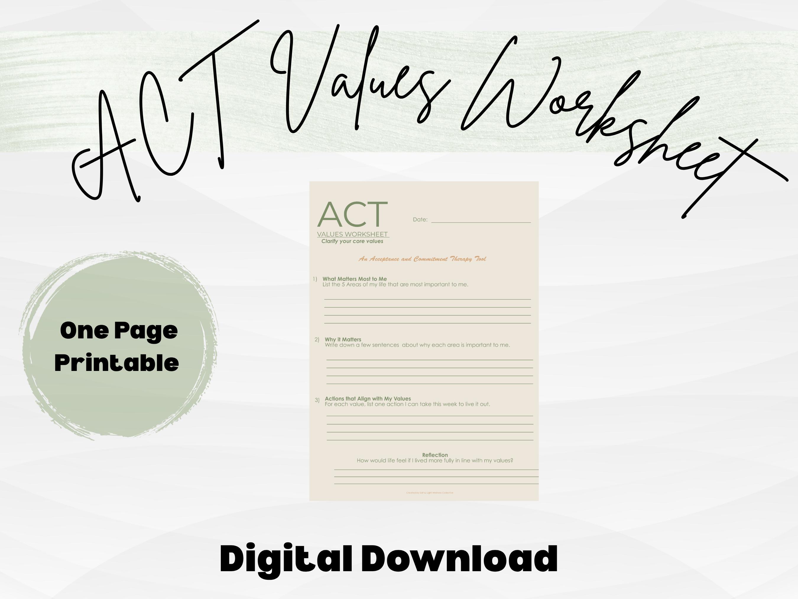Act Values Exercise .pdf ACT Values Worksheet – Printable Therapy Tool (digital Download) - Etsy