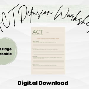 ACT Defusion Worksheet – Acceptance and Commitment Therapy Printable – Thought Diffusion Exercise – ACT Therapy Tool