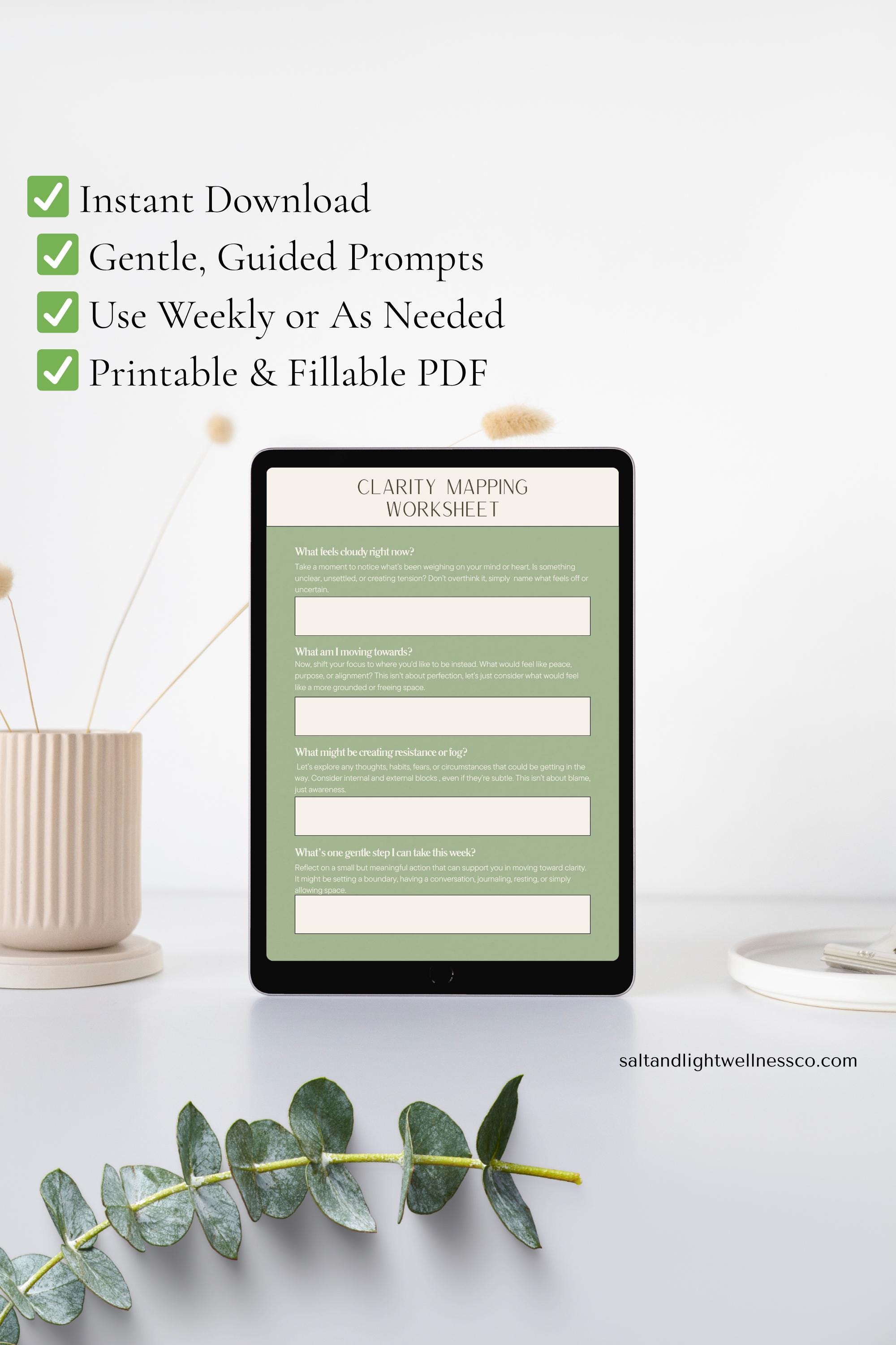 Clarity Mapping Worksheet – Printable Journal for Mental Reset & Self ...