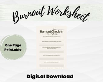 Burnout Check-In Worksheet|Printable & Fillable|Self Guided Mental Clarity Prompts