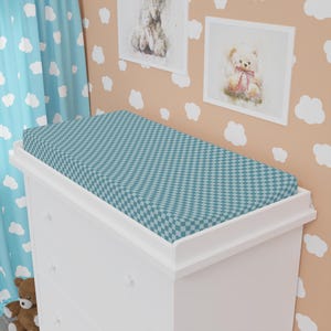 Charming Baby Changing Pad Cover with Blue Checkered Pattern, Nursery Decor, Baby Shower Gift, Gender Neutral, Soft Cotton Cover