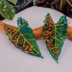 Glitter Alocasia Leaf Earrings