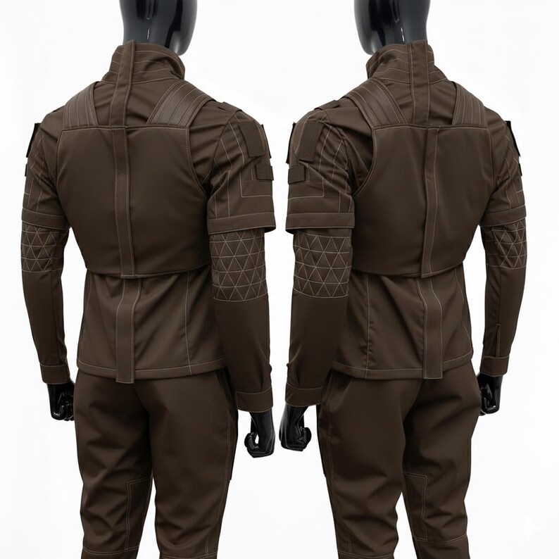 Detailed view of the flight suit sleeve showing the ribbed texture and Velcro attachments for Mandalorian gauntlets.