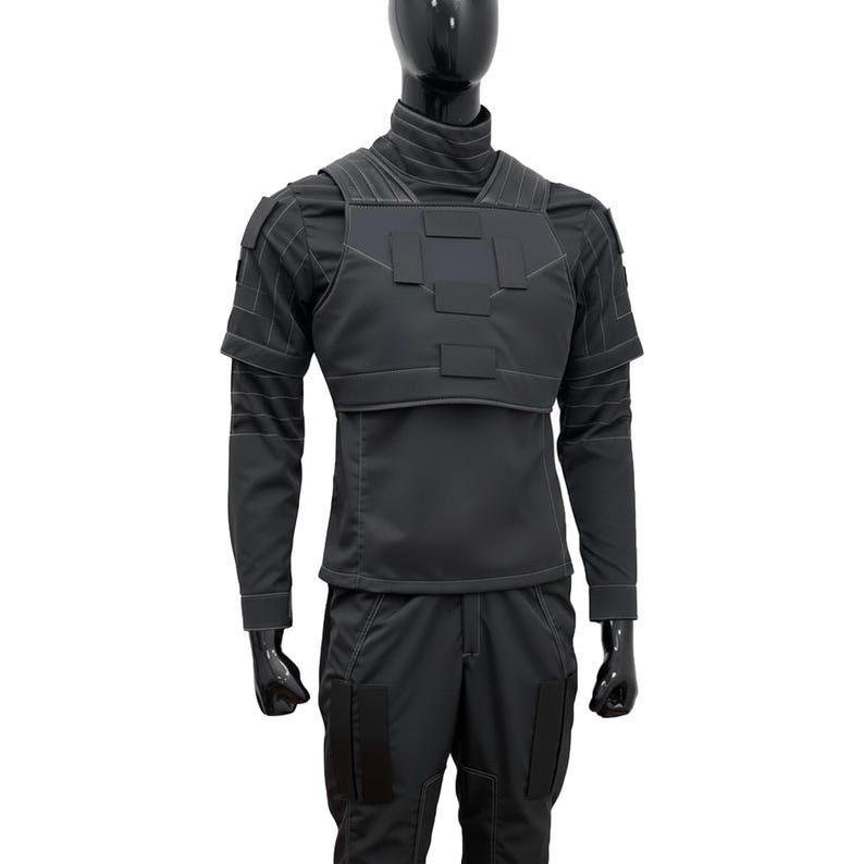 Close-up of the textured flak vest material designed to support Beskar or foam armor plates.