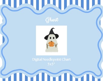Witch Ghost Needlepoint Pattern: Halloween Ornament (PDF Pattern 5x5")