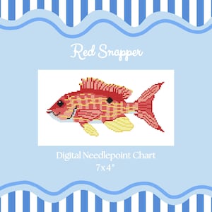Röd snapper (18 mesh) - Needlepoint Canvas PDF-diagram för nedladdning