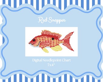 Red Snapper (18 Mesh) - Needlepoint Canvas PDF Chart Download