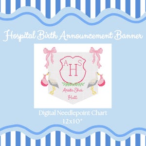 DIGITAL Custom Needlepoint Baby Banner | Digital Needlepoint Pattern | Monogrammed Hospital Door Sign | Baby Shower Gift | Crib Baby Sign