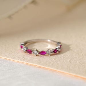 Rose Pink Ring,Marquise Ruby Ring,Multi Gems Ring,925 Sterling Silver Ring,Eternity Band,Pink Gemstone Jewelry,Unique Gift for Her & Mom