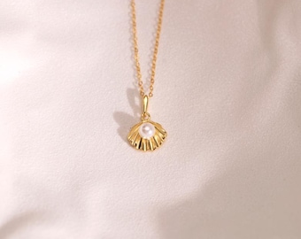 Oesterschelp-parelketting, zeemeerminketting, sterling zilveren parelschelpketting, gouden strandketting, kerstcadeau, verjaardagscadeau voor mama