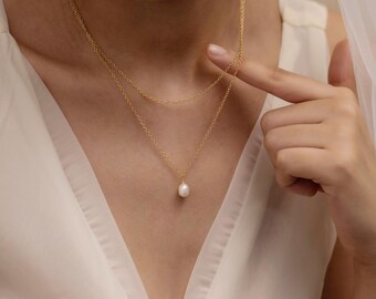 Layered Perlenkette, Mode Perlenkette, Doppelkette Perle Anhänger Halskette, Hochzeit Perle Schmuck, Weihnachtsgeschenk