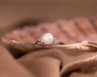 Gold Diamond Pearl Ring, Pearl Adjustable Ring,Natural Pearl Ring,Silver Ring,Dainty Jewelry,June Birthstone,Wedding Gift,Bridal Gift